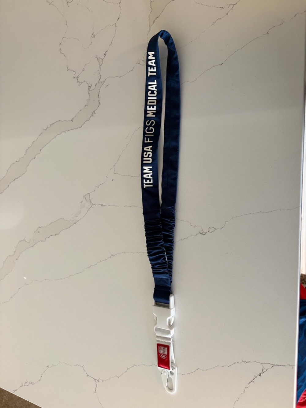 Figs Navy Lanyard with White Text and Red Accent - Picture 2 of 2